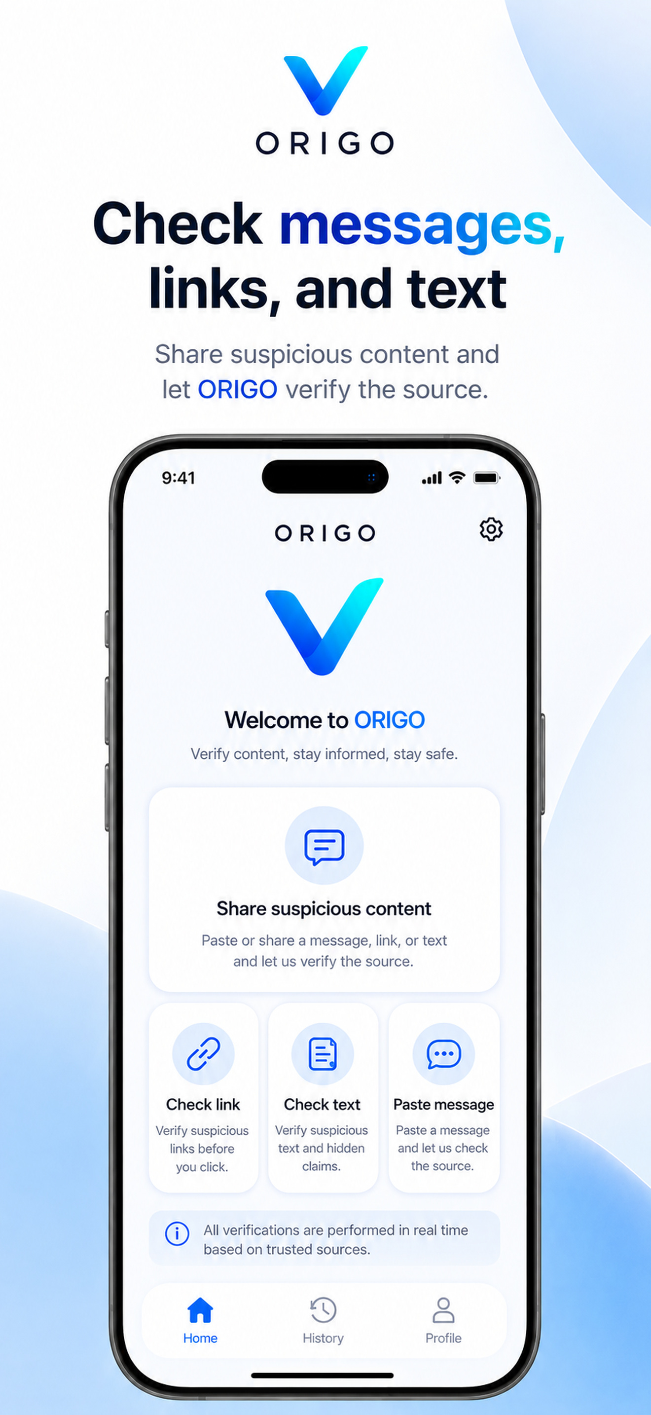 ORIGO — check messages, links, and text